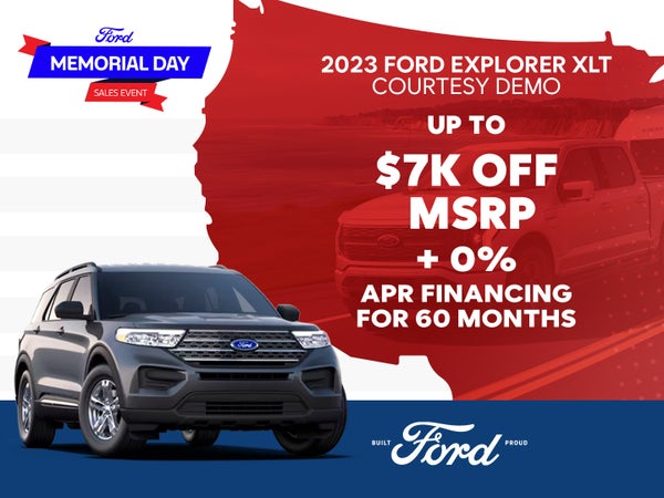 2023 Explorer XLT Courtesy Demo
Up to $7,000 Off + 0% APR for 60 Months